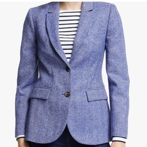 BODEN WOMENS HERITAGE BRITISH TWEED 100% WOOL BLUE HERRINGBONE BLAZER SZ 14R